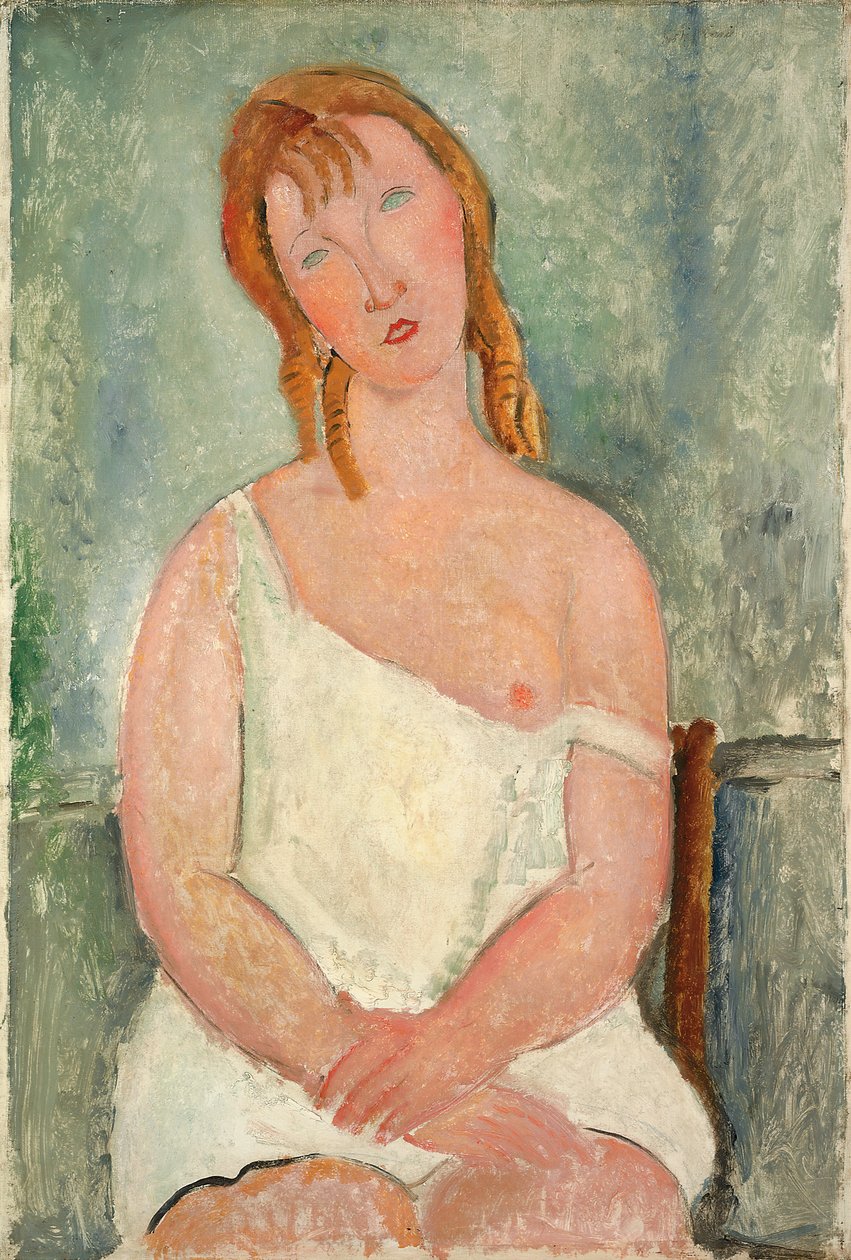 Sittende ung jente i skjorte; Ung jente satt i en skjorte, 1918 av Amedeo Modigliani