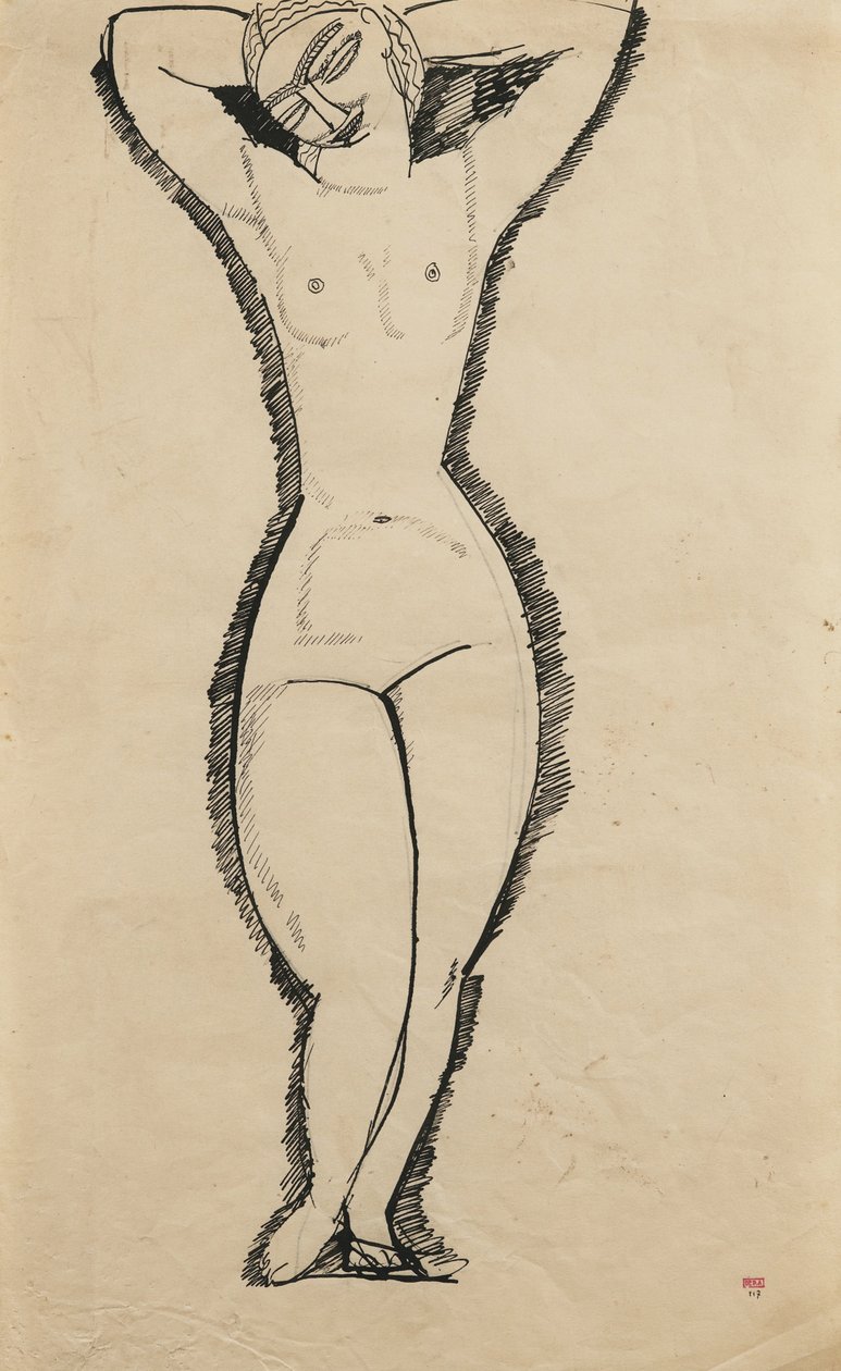 Stående naken med løftede armer (Anna Akhmatova av Amedeo Modigliani