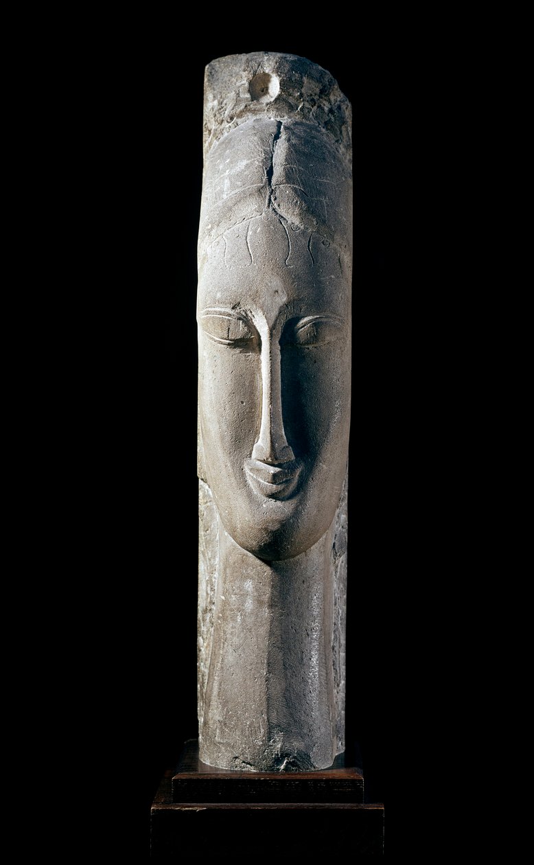 Hodet til en kvinne. Kvinnes hode. Skulptur av Amedeo Modigliani (1884-1920) av Amedeo Modigliani