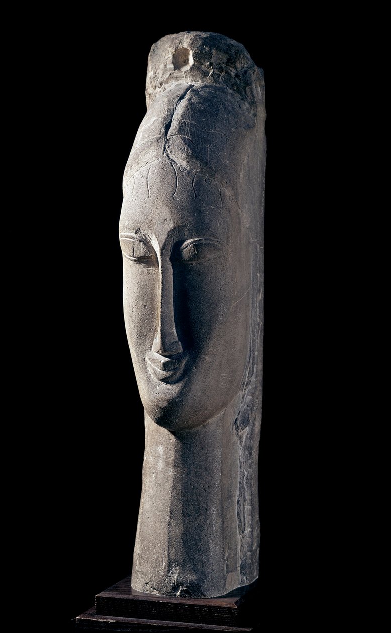 Hodet til en kvinne. Kvinnes hode. Skulptur av Amedeo Modigliani (1884-1920) av Amedeo Modigliani