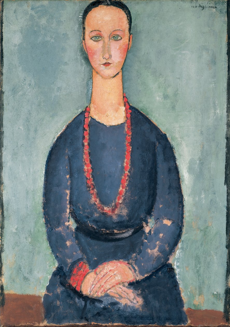 Kvinne med et rødt halskjede, 1918 av Amedeo Modigliani