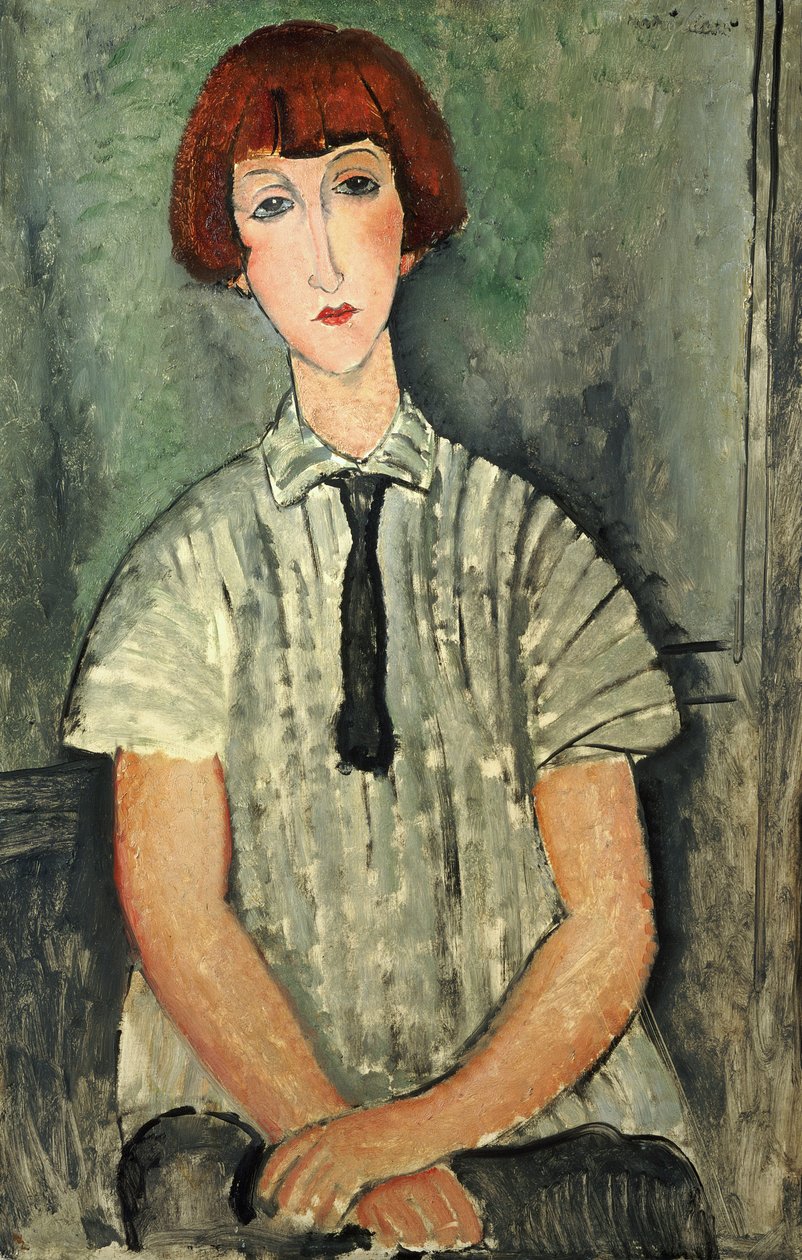 Ung jente i stripet skjorte, 1917 av Amedeo Modigliani