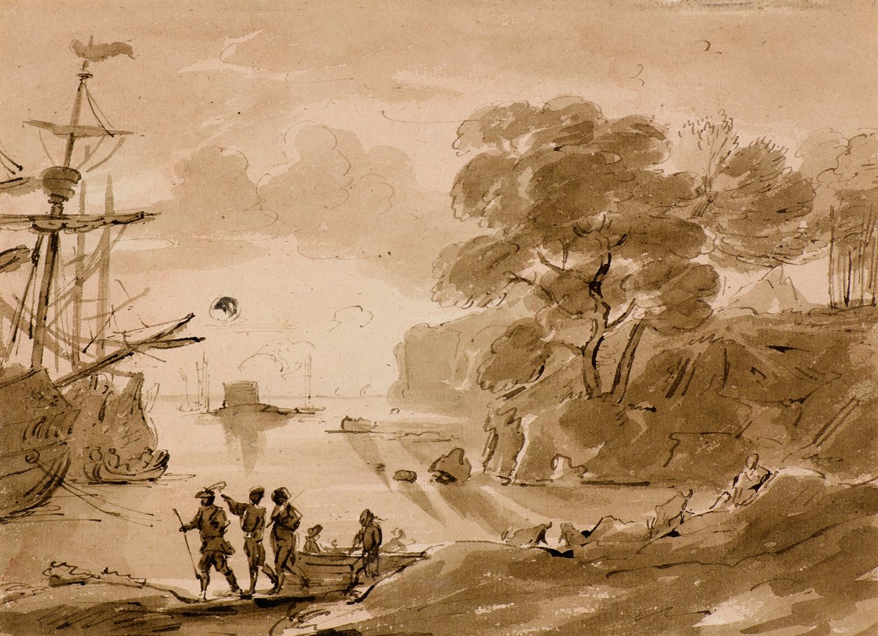 Uten tittel [kystscene], ca. 1803 (penn og vask) av Amelia Long