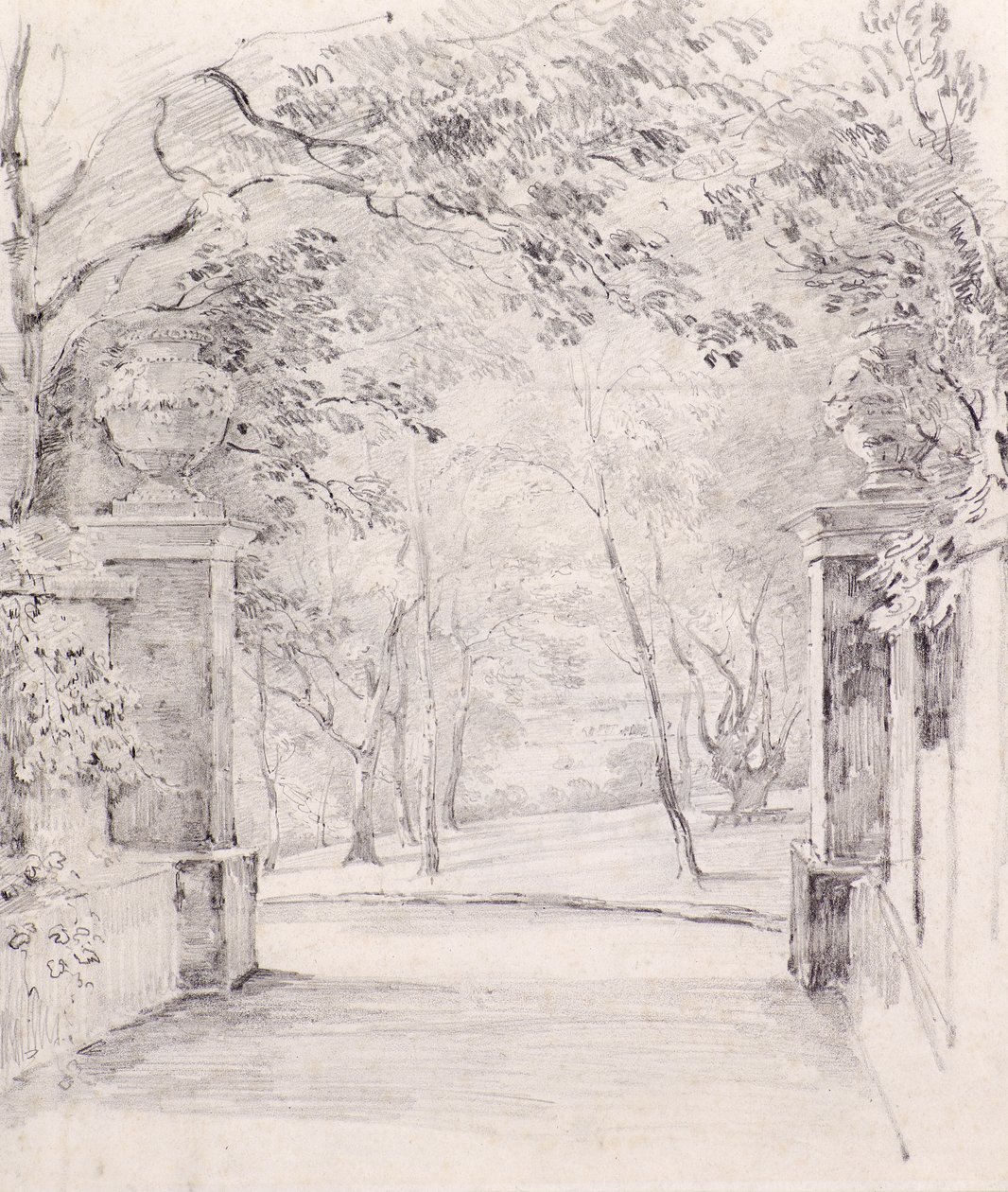 Utsikt fra inngangen til Bromley, ca. 1810 (blyant) av Amelia Long