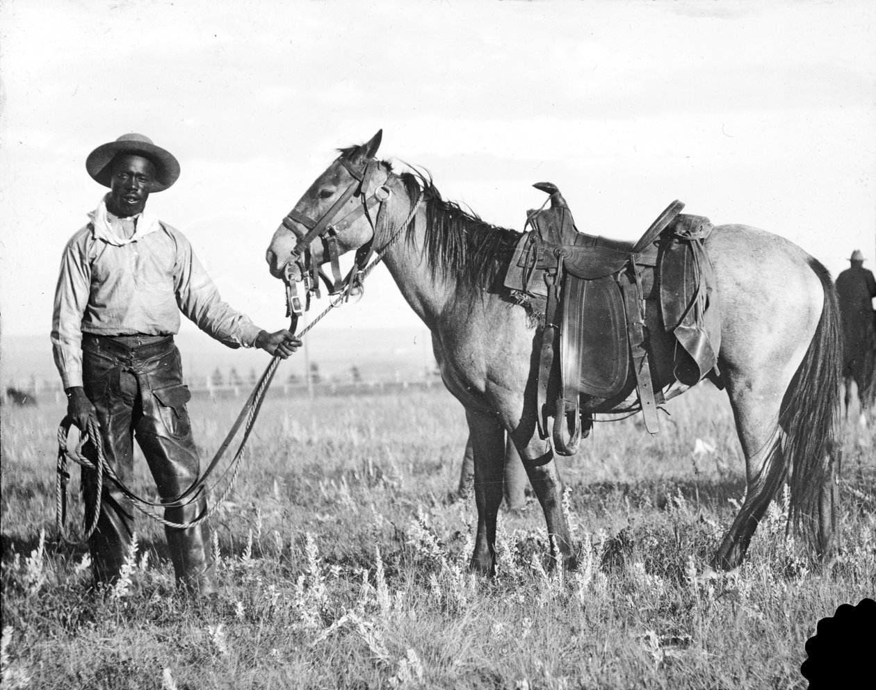 Svart cowboy og hest, ca. 1890-1920 av American Photographer