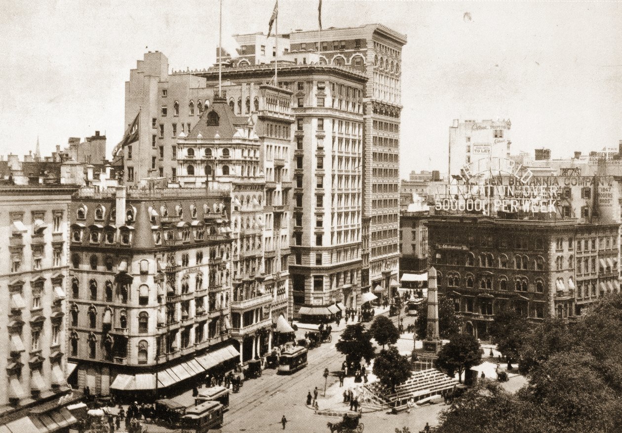 Broadway på Madison Square med Worth Monument, 1893 av American Photographer