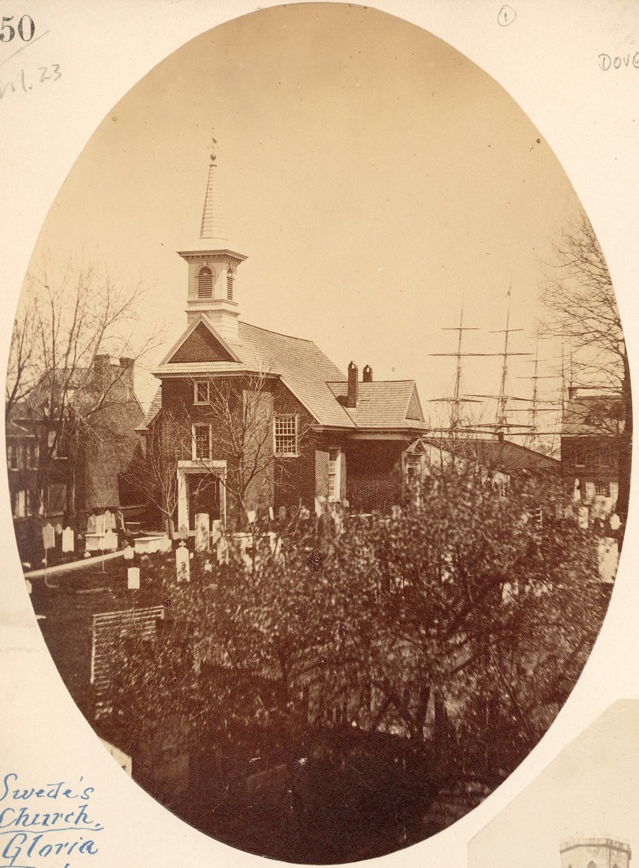 Gloria Dei (Old Swedes) Church, Swanson Street nær Christian, Philadelphia, PA, 1854 (salttrykk) av American Photographer