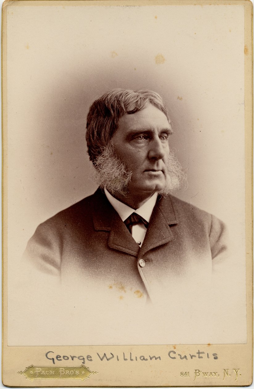George William Curtis (1824-92), amerikansk forfatter; bilde av Pach Brothers, New York (albumfoto) av American Photographer