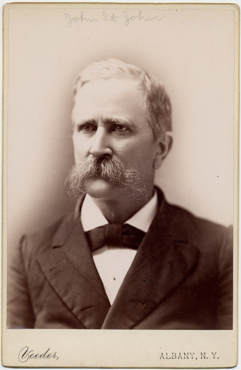 John Pierce St John (1833-1916), amerikansk politiker, åttende guvernør i Kansas; bilde av Aaron Veeder, Albany, NY (albumfoto) av American Photographer