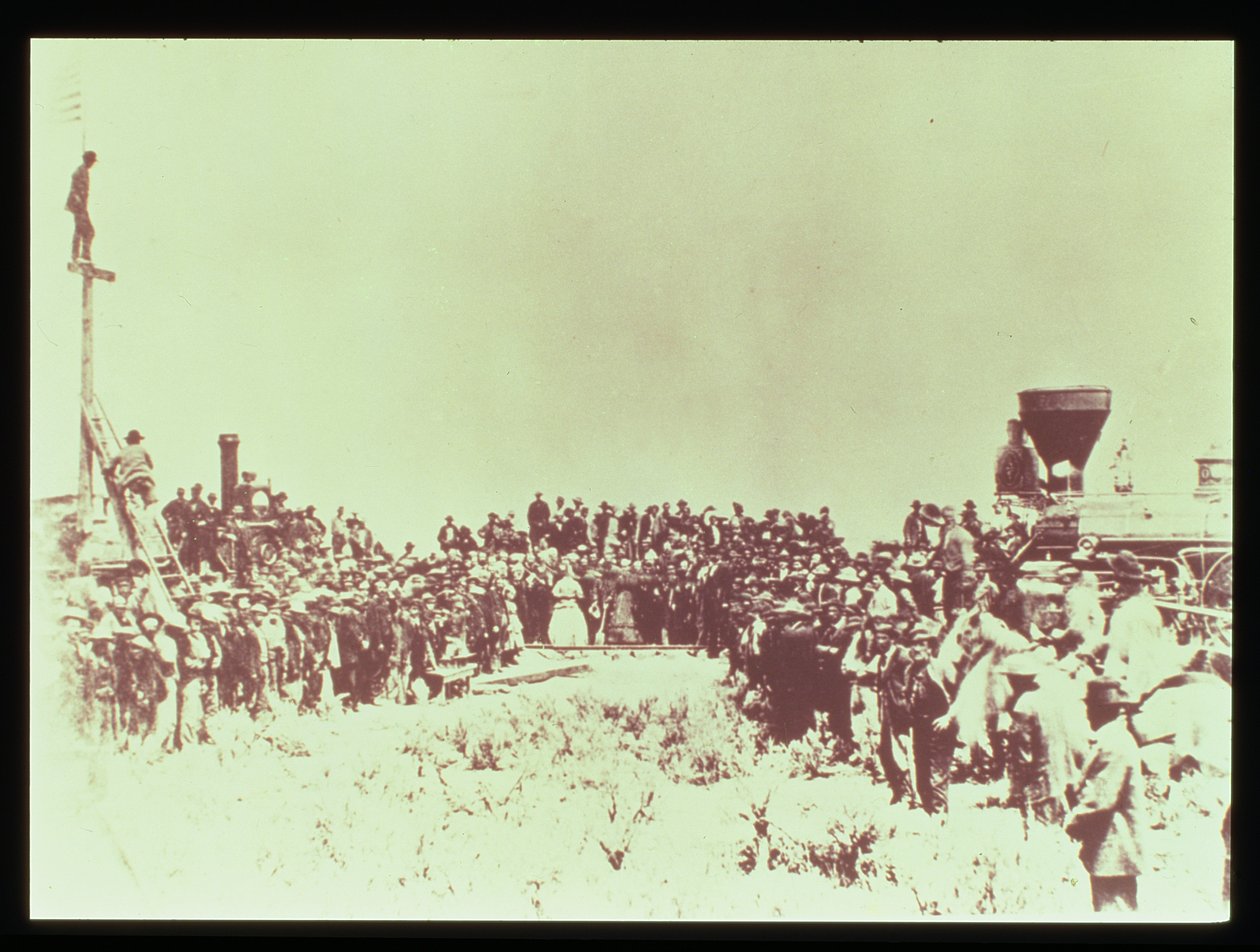 Møte mellom Union Pacific og Central Pacific Railways ved Promontory Point, Omaha, 10. mai 1869 av American Photographer