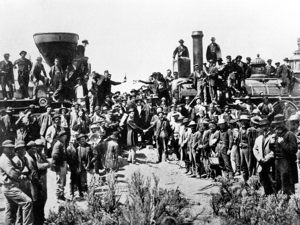 Møte mellom Union Pacific og Central Pacific Railways ved Promontory Point, Omaha, 10. mai 1869 av American Photographer