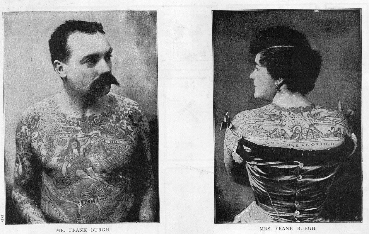 Herr og fru Frank Burgh demonstrerer kunsten å tatovere i USA, 1893 av American Photographer