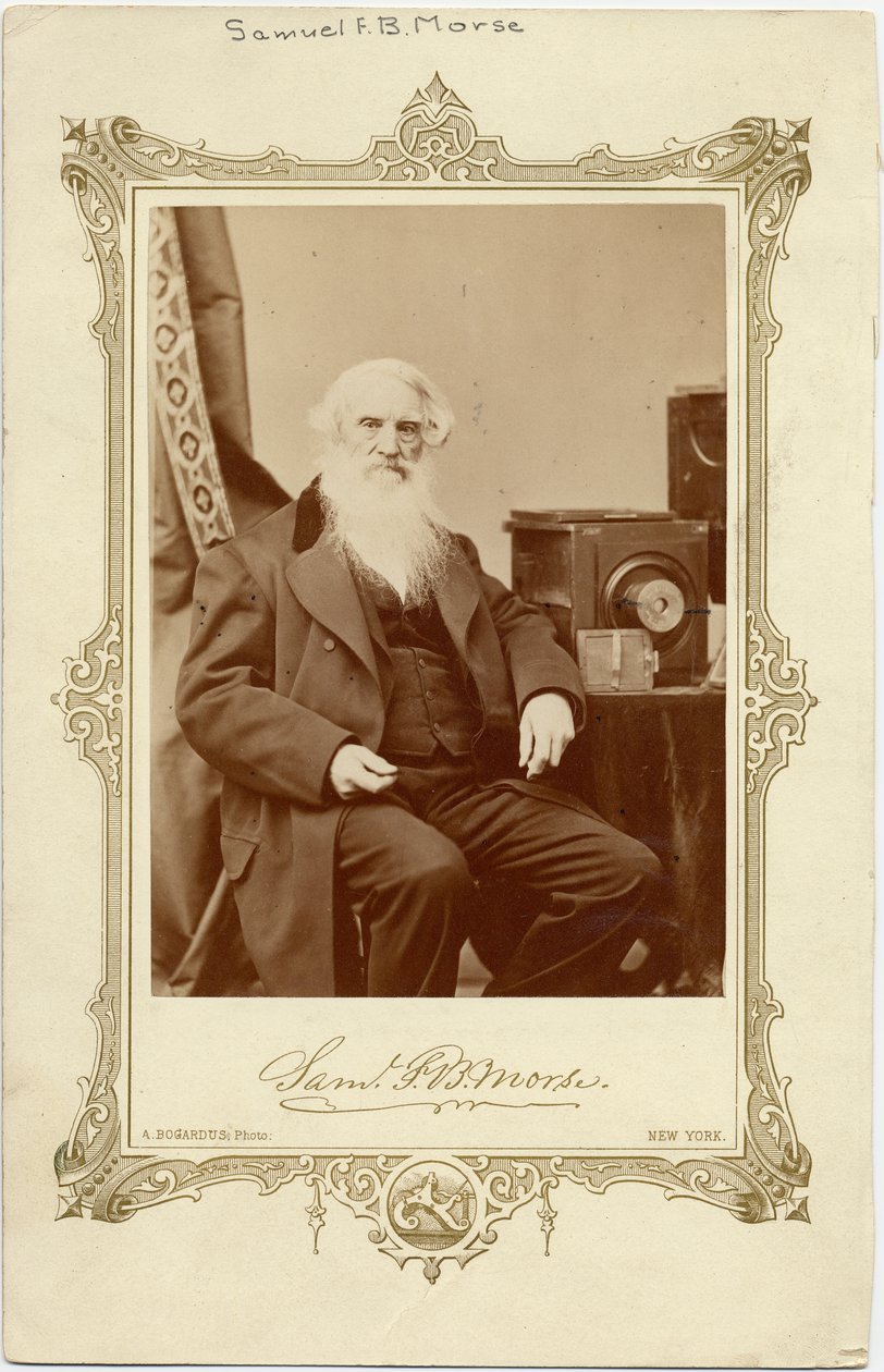 Samuel Finlay Breese Morse (1791-1872), amerikansk maler og oppfinner av entrådstelegraf og morsekode; bilde av A Bogardus, New York (albumfoto) av American Photographer
