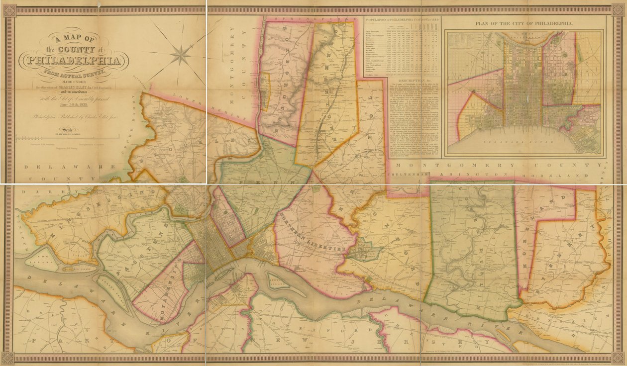 Et kart over fylket Philadelphia, fra Actual Survey, 1843 av American School