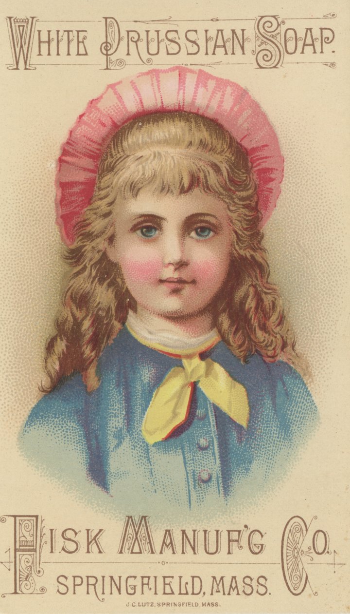 Annonse for Fisk Manufacturing Co. White Prussian Soap, ca. 1880 (volour litho) av American School