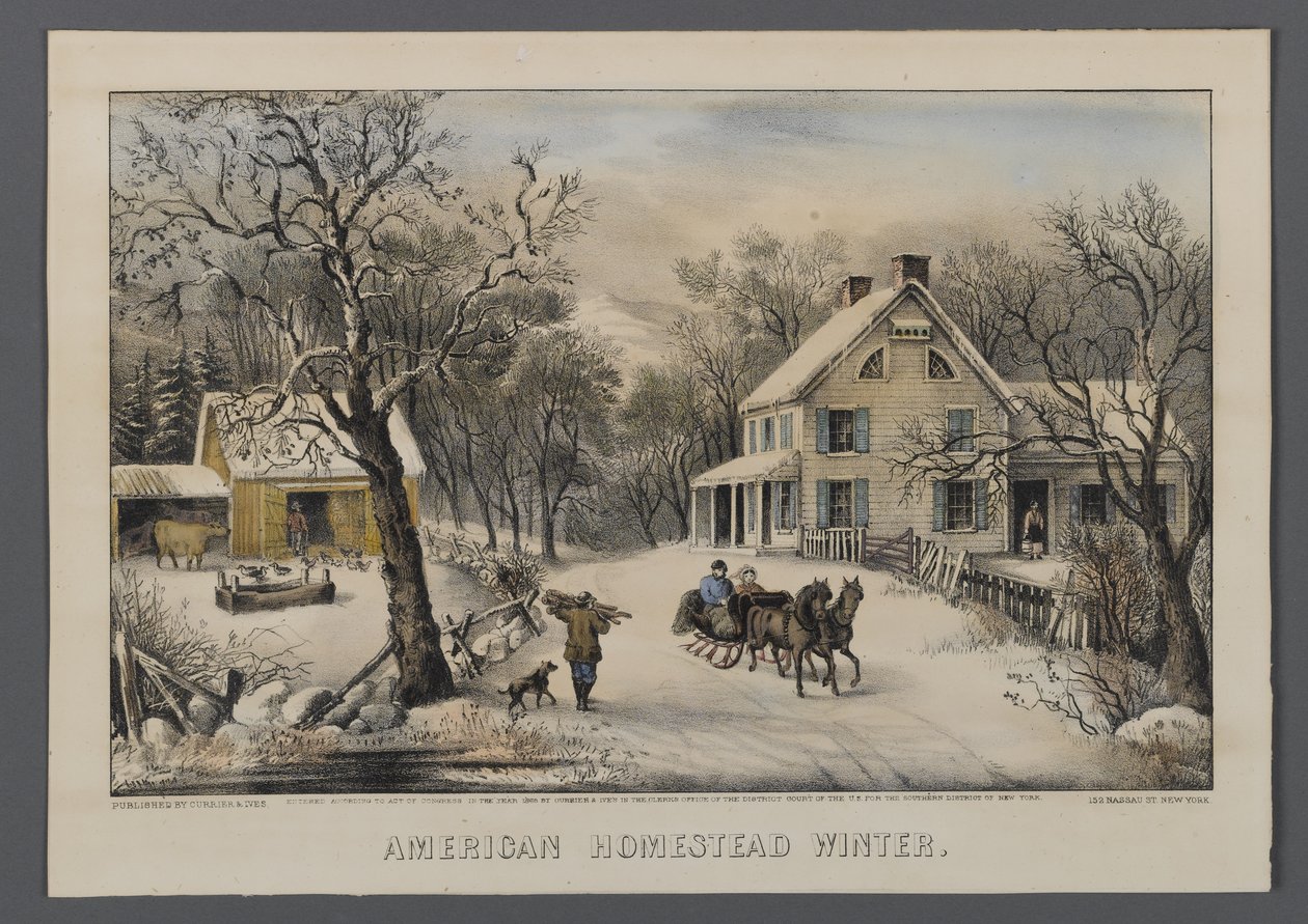 American Homestead in Winter, utgitt av Currier & Ives, New York, 1868-69 (håndfarget litho) av American School