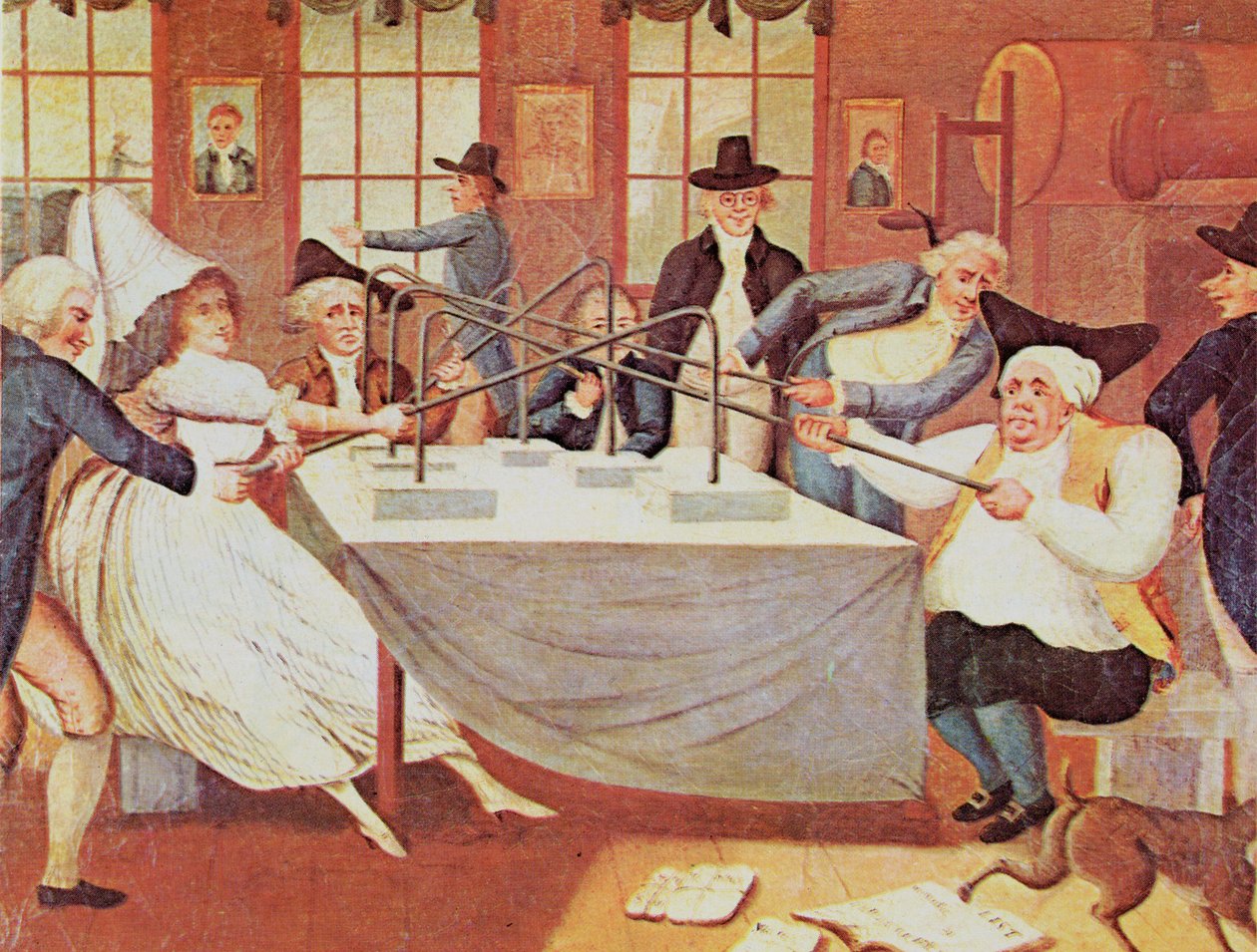 Benjamin Franklins eksperimenter med elektrisitet (gjort om til et salongspill fra 1700-tallet) av American School