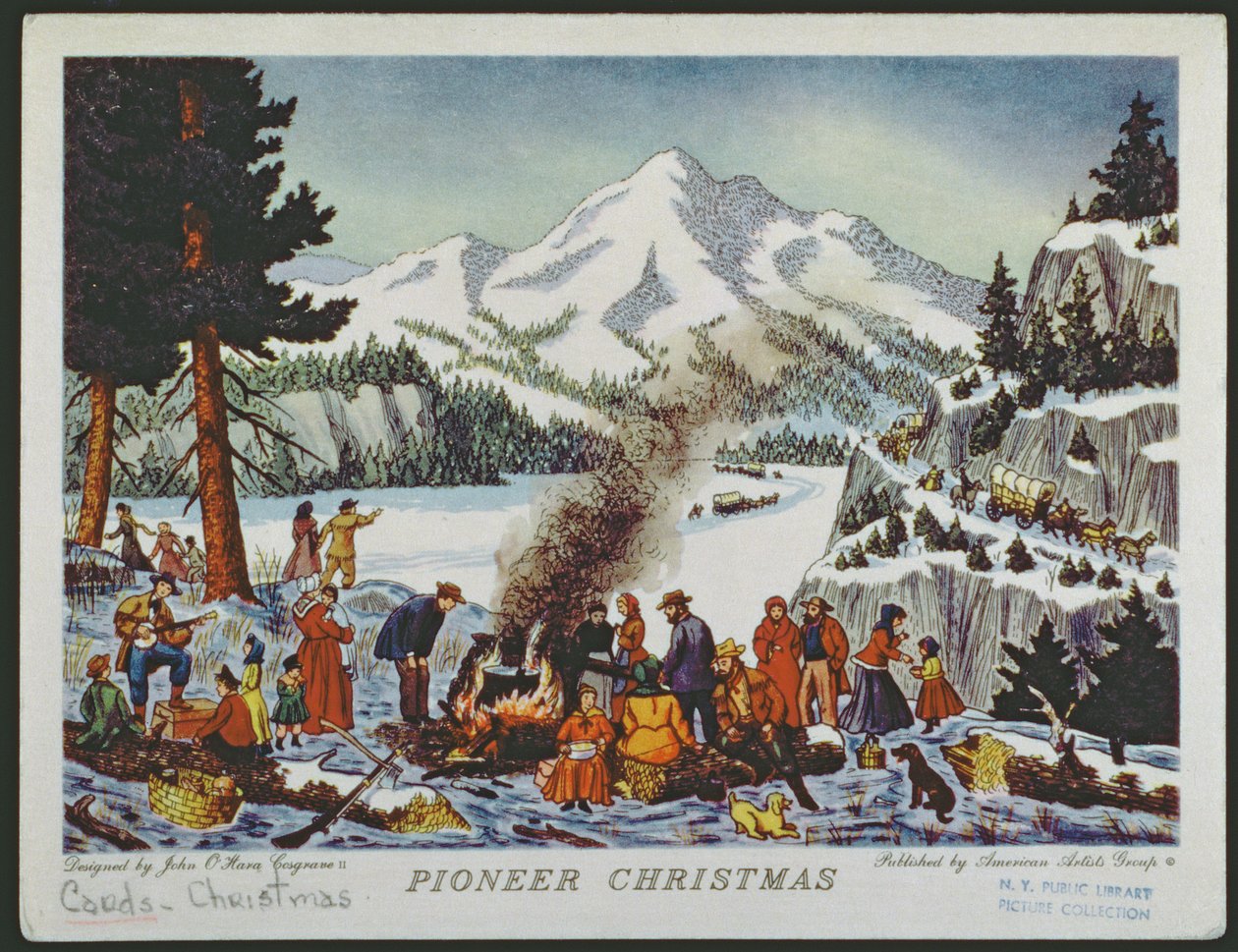 Julekort som viser en Pioneer-jul av American School