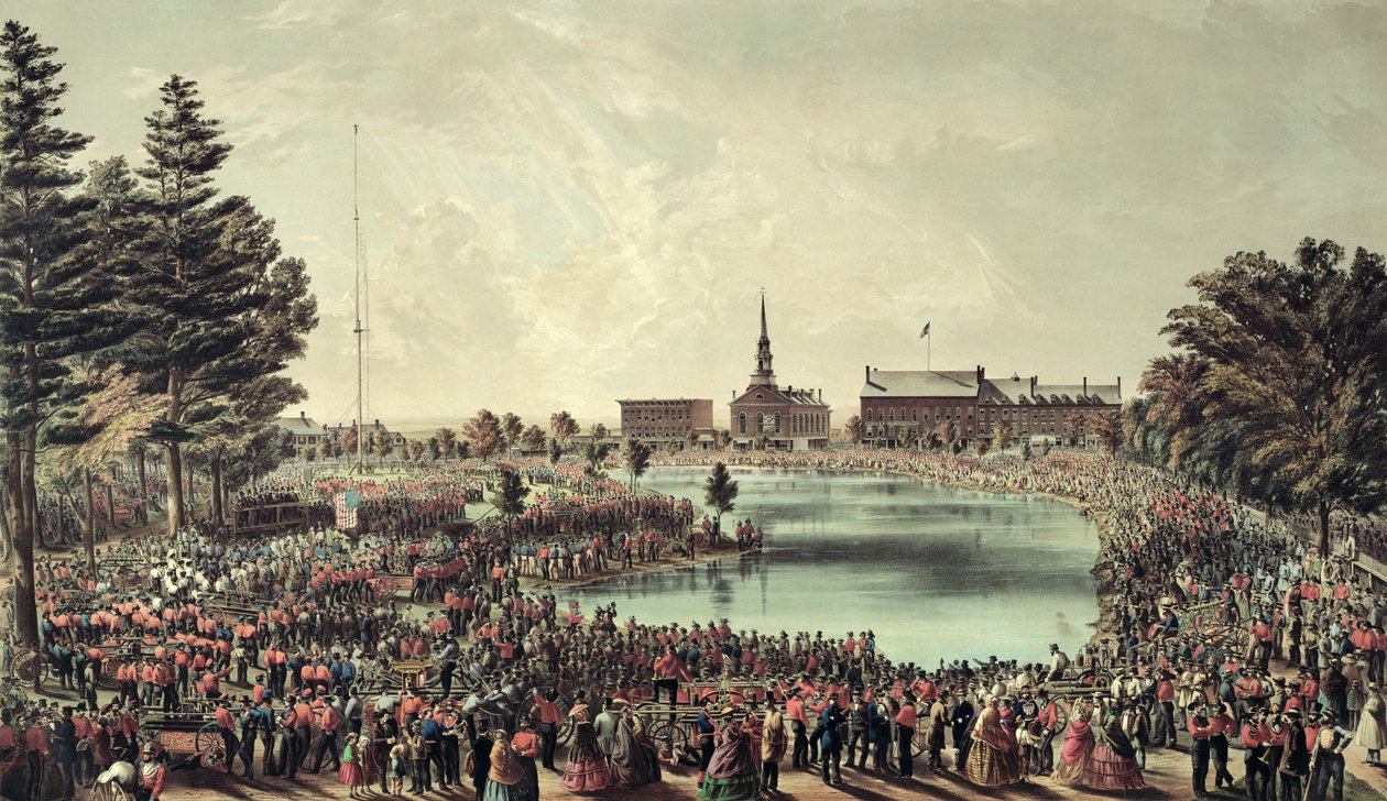 Firemans Muster, Merrimack Square, Manchester, New Hampshire, 1859 av American School