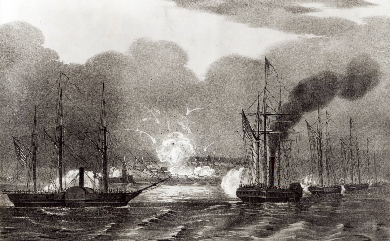 Naval Bombardment of Vera Cruz, mars 1847, pub. av Currier og Ives, 1847 av American School