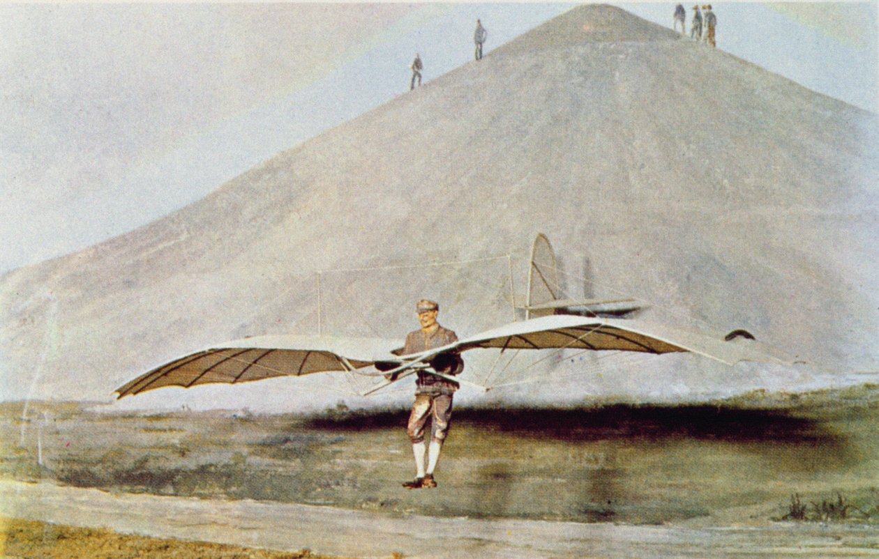 Et av de mange flygende eksperimentene til Otto Lilienthal (1848-96) fra 