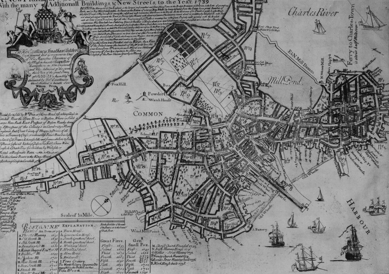 Plan for Boston, New England, 1739 av American School