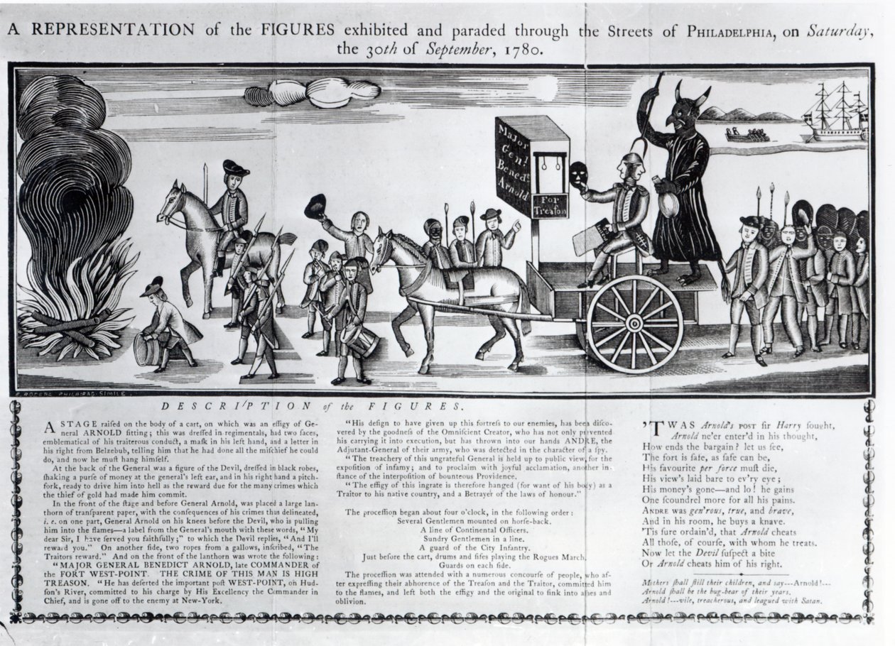 Representasjon av figurene utstilt og paradert gjennom gatene i Philadelphia lørdag 30. september 1780 av American School