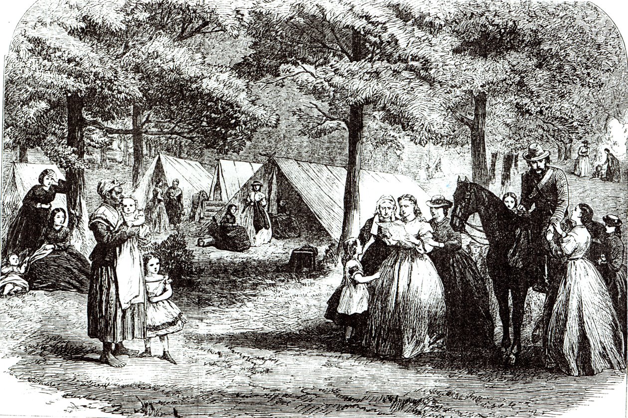 Sørlige flyktninger som slo leir i skogen nær Vicksburg, 1863 av American School