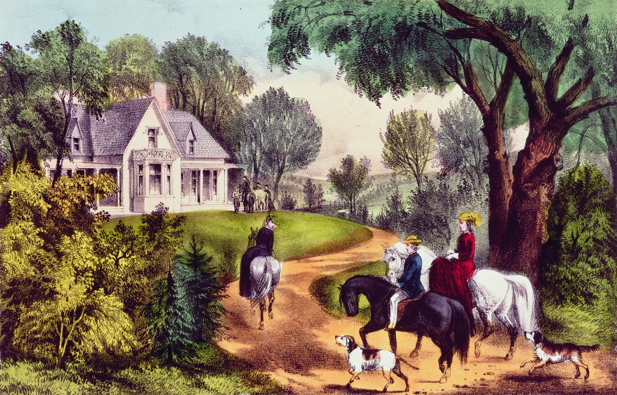 Summer in the Country, utgitt av Nathaniel Currier (1813-88) og James Merritt Ives (1824-95) av American School