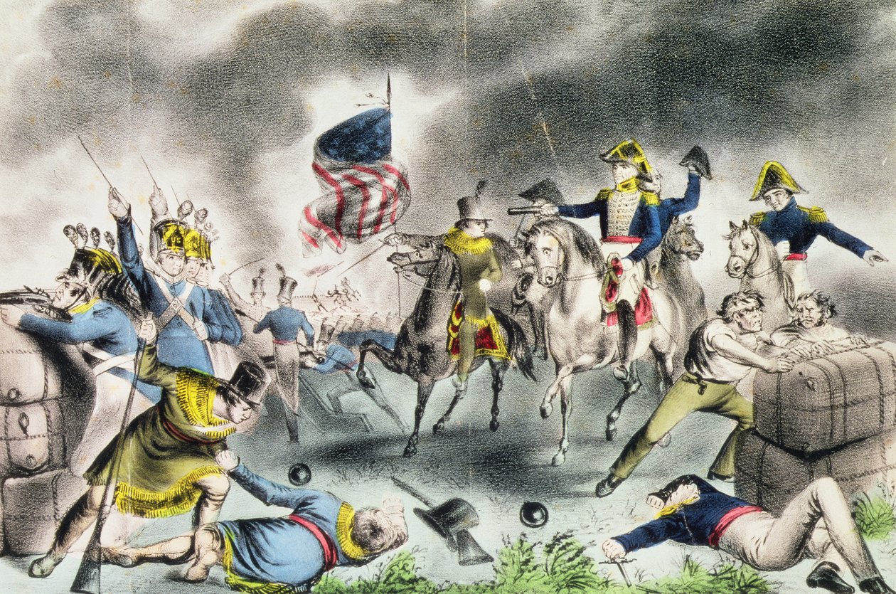Slaget ved New Orleans, 8. januar 1814 (sic) pub. av Nathaniel Currier av American School