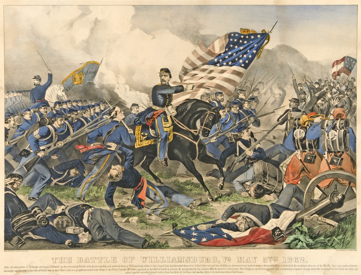 Slaget ved Williamsburg, VA, 5. mai 1852, pub 1862 (håndfarget gravering) av American School