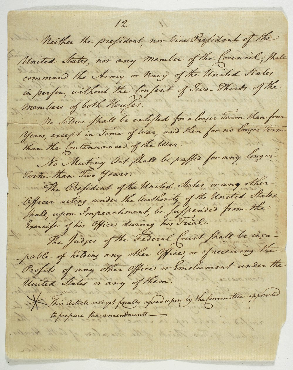 The Bill of Rights, kopi signert i Federal Hall, 1789 (blekk på papir) av American School