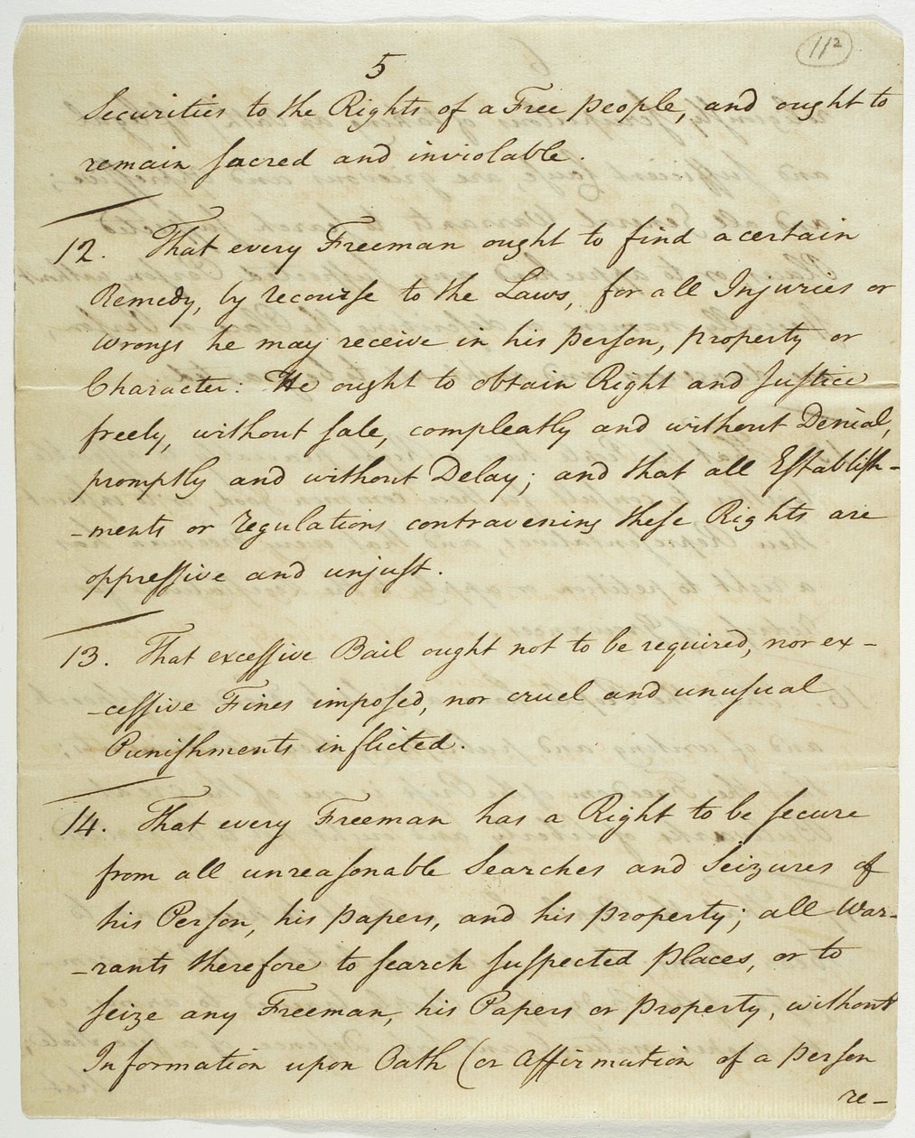 The Bill of Rights, kopi signert i Federal Hall, 1789 (blekk på papir) av American School