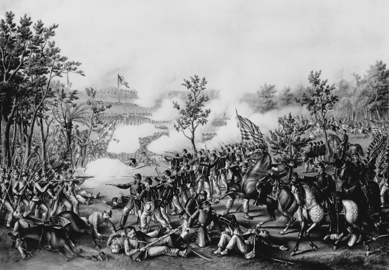 The Death of General James B. Mcpherson i The Battle of Atlanta, 22. juli 1864, pub. av Kurz und Allison, Chicago, 1888 av American School