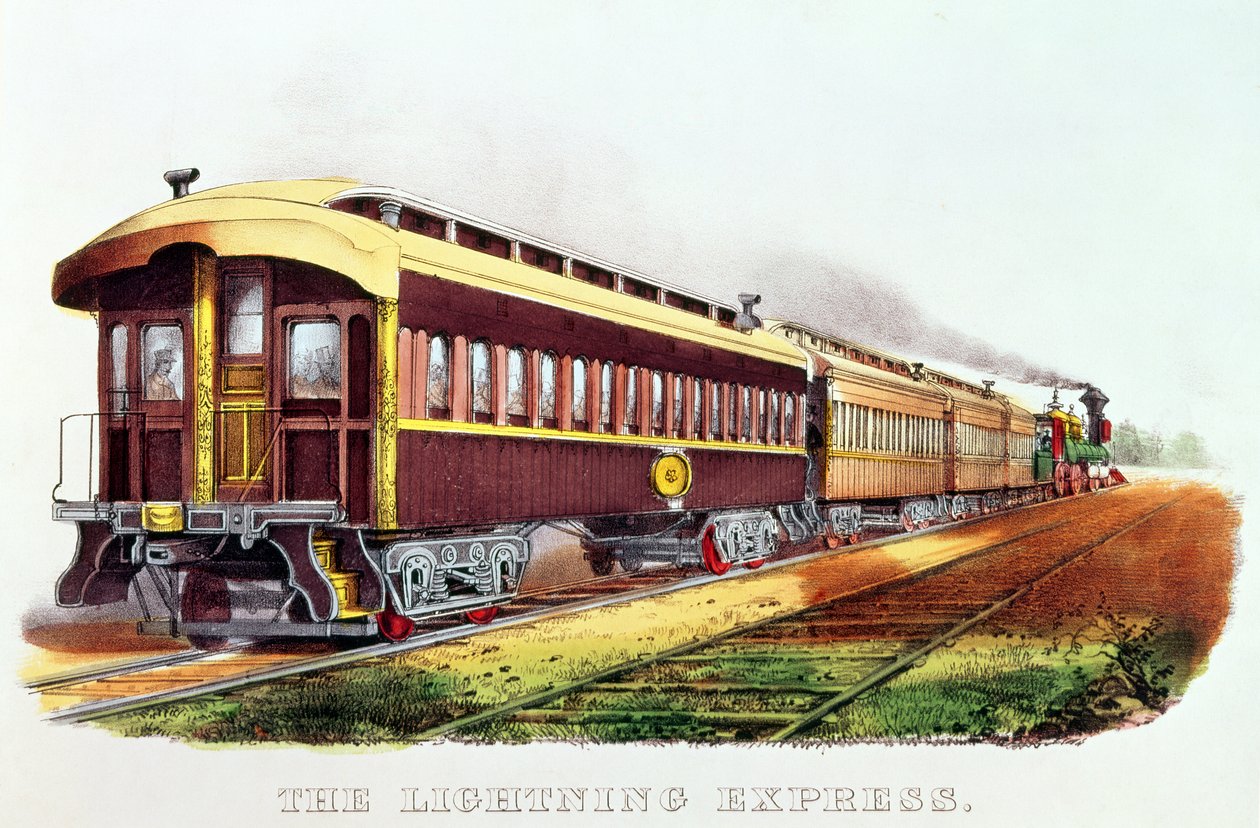 The Lightning Express utgitt av Nathaniel Currier (1813-88) og James Merritt Ives (1824-95) av American School