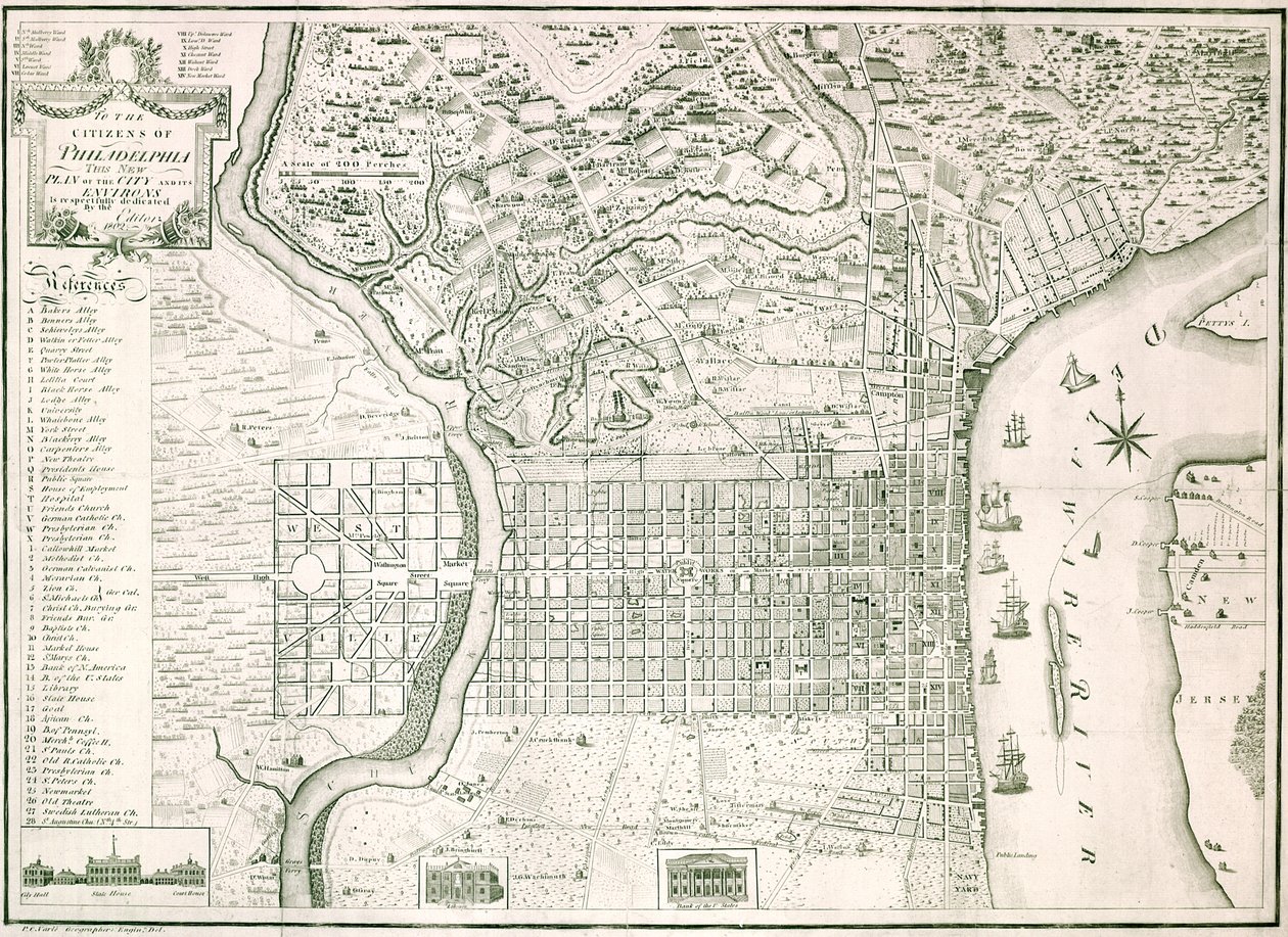 Den nye planen for byen Philadelphia og dens omgivelser, 1802 av American School