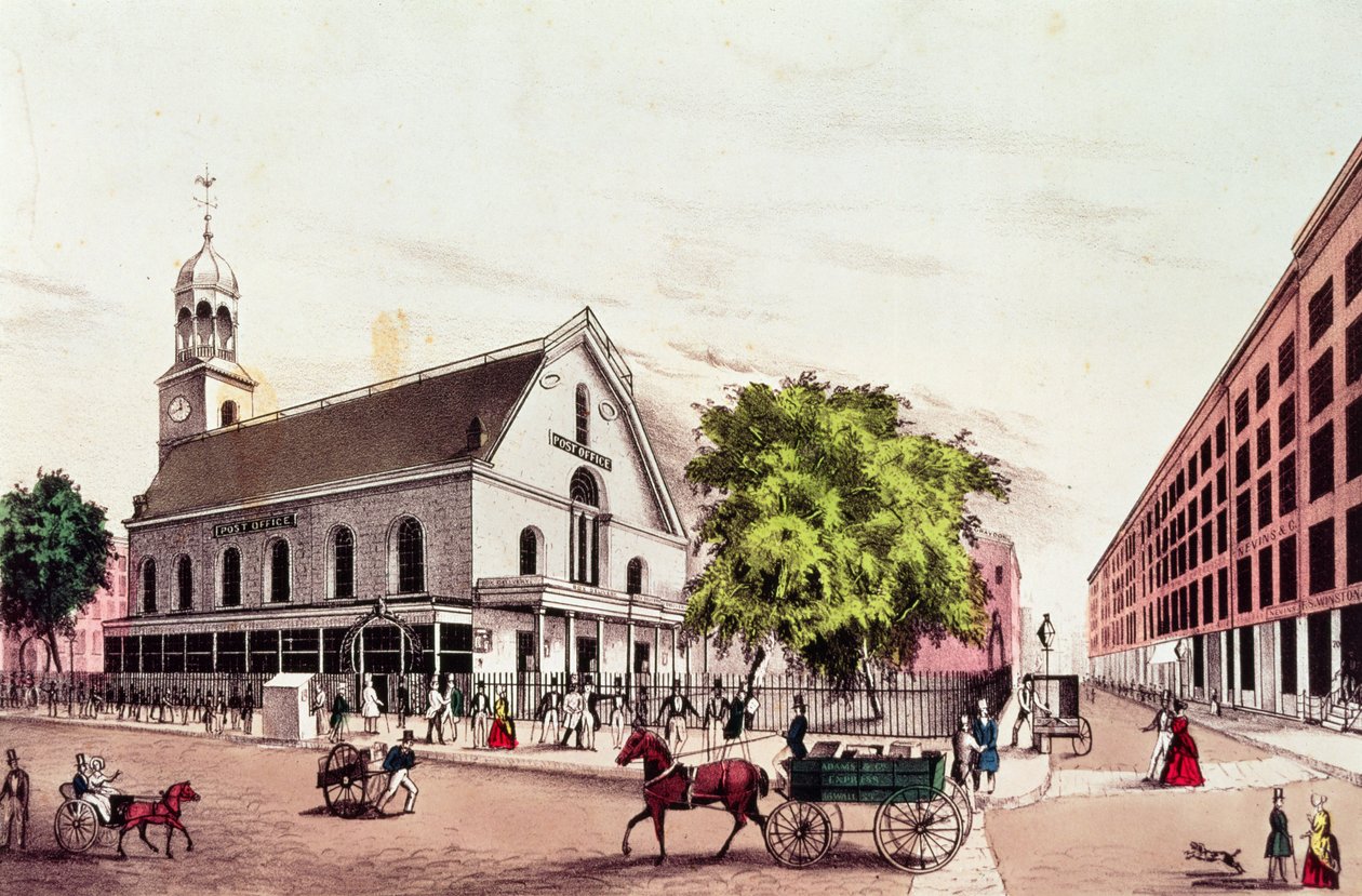 The Post Office, New York, gravert av Nathaniel Currier (1813-88) av American School