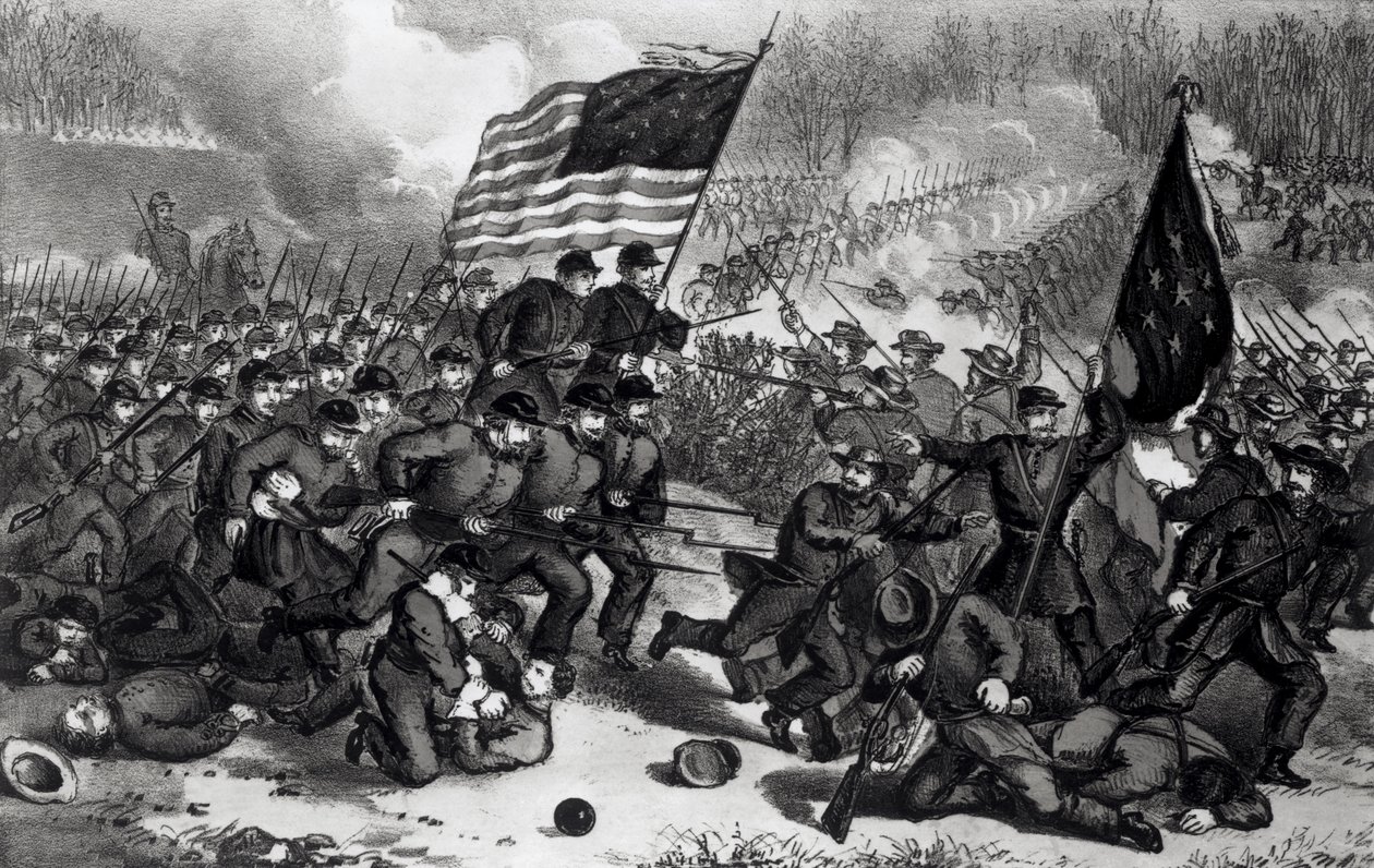 Det andre slaget ved Bull Run, utkjempet 29. august 1862, pub. av Currier og Ives av American School