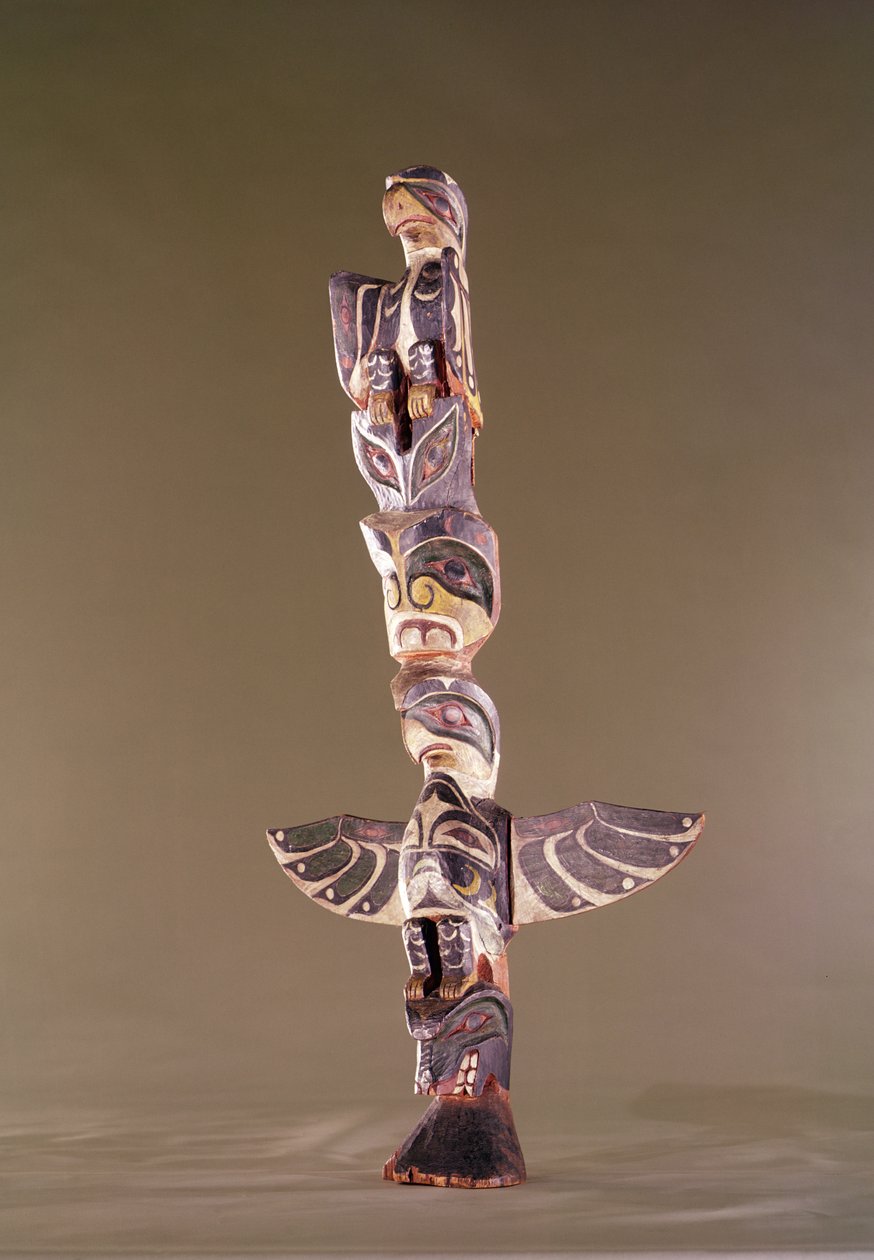 Tlingit Bird Clan totempæl (malt tre) av American School