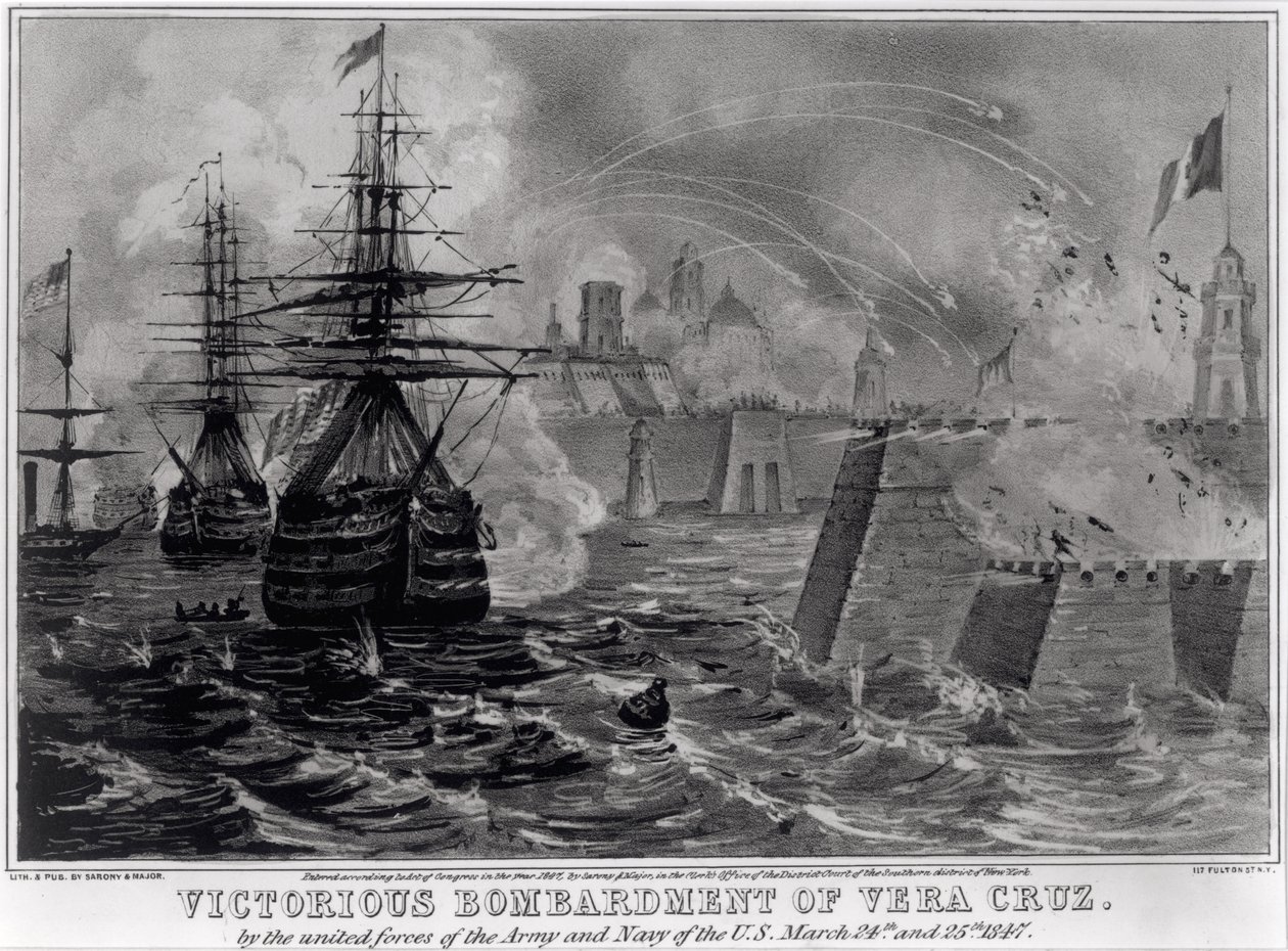 Victorious Bombardment of Vera Cruz av United Forces of the Army and Navy of the US, 24. og 25. mars 1847, pub. av Sarony und Major, 1847 av American School