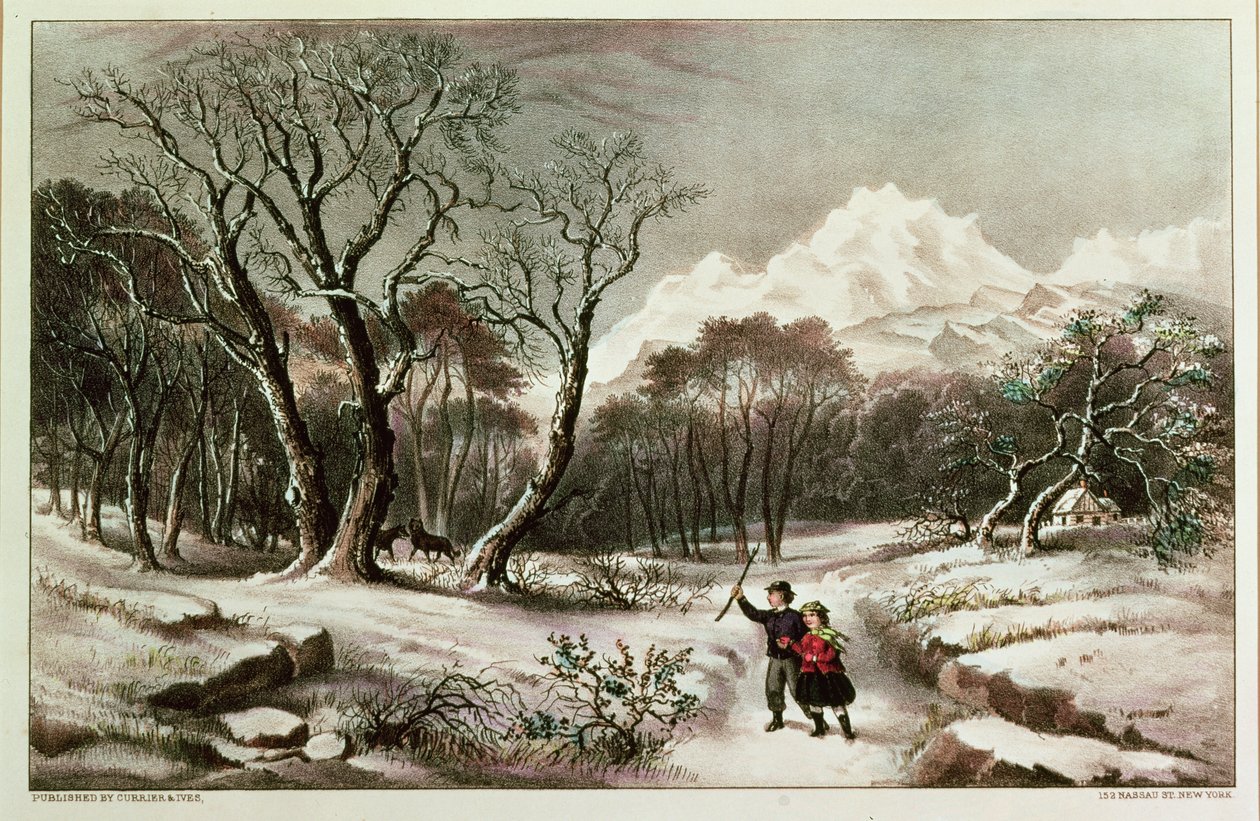 Woodlands in Winter , utgitt av Nathaniel Currier (1813–88) og James Merritt Ives (1924–95) av American School