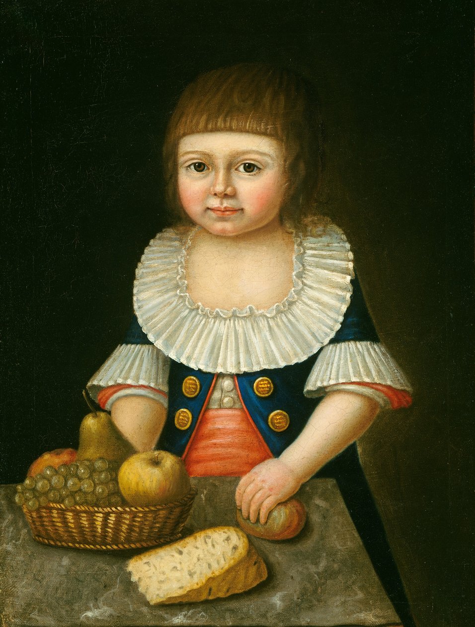 Gutt med en kurv med frukt av American 18th Century
