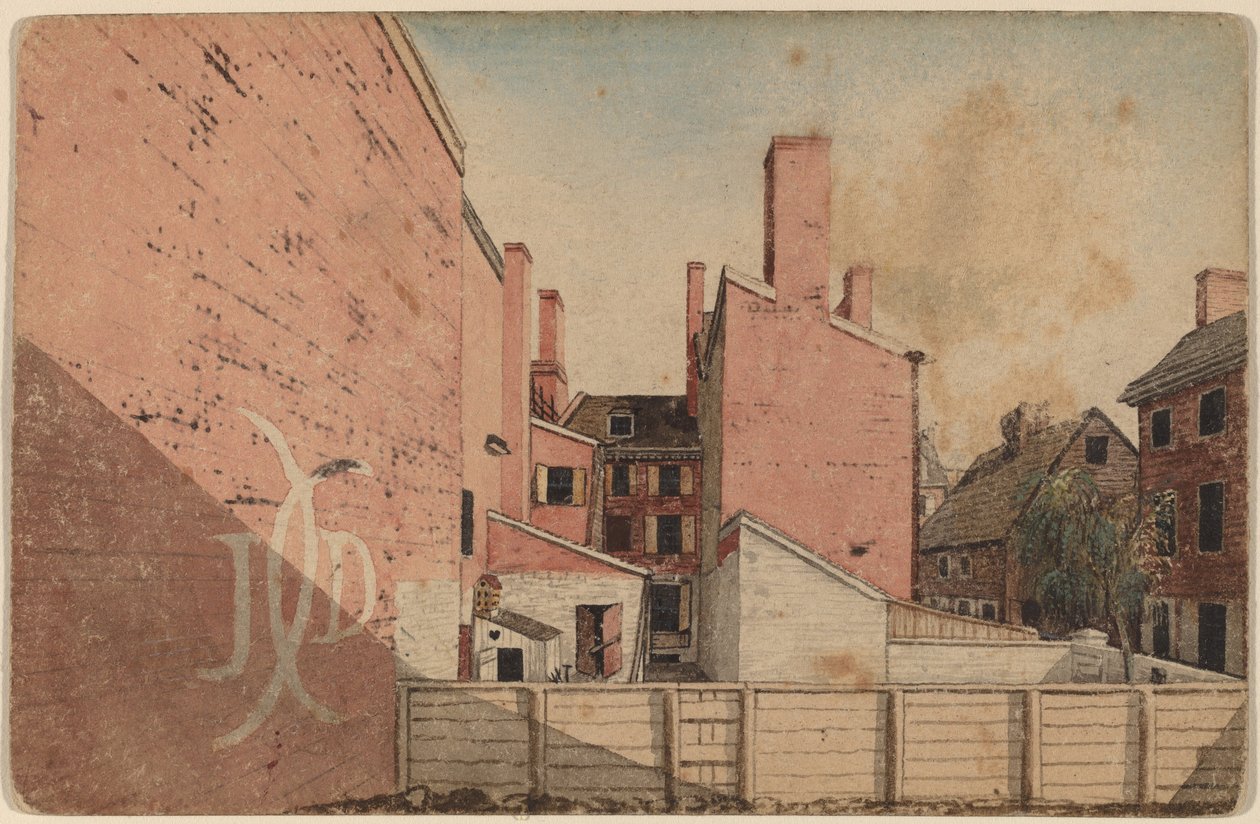 En utsikt fra et østvindu i Old Sugar House, No.3 Norris' Alley, Philadelphia av American 19th Century