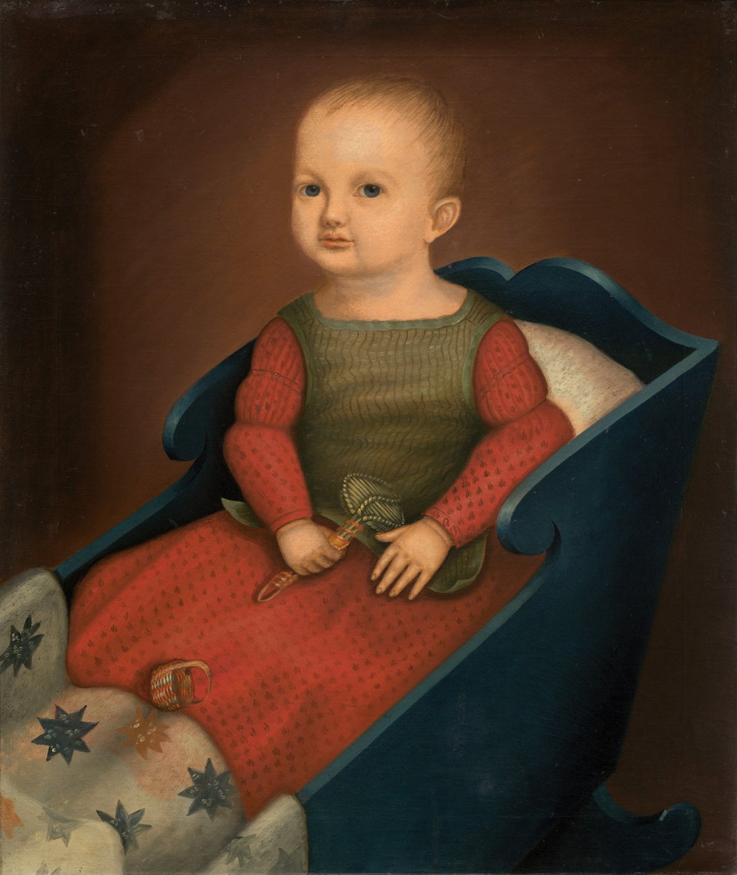 Baby i blå vugge av American 19th Century