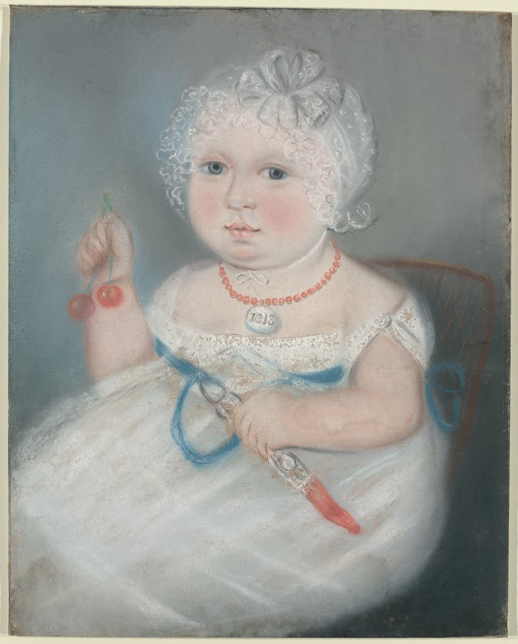 Baby med medaljon av American 19th Century