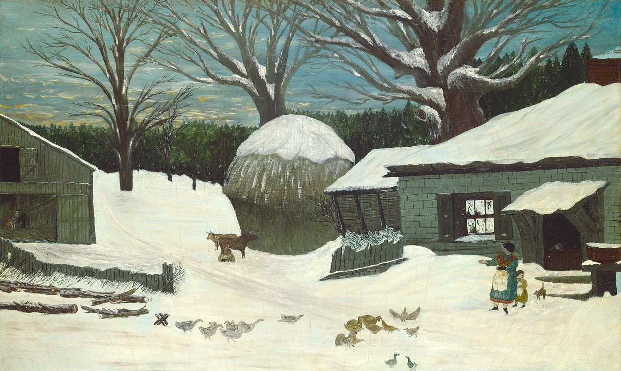 New England Farm om vinteren av American 19th Century