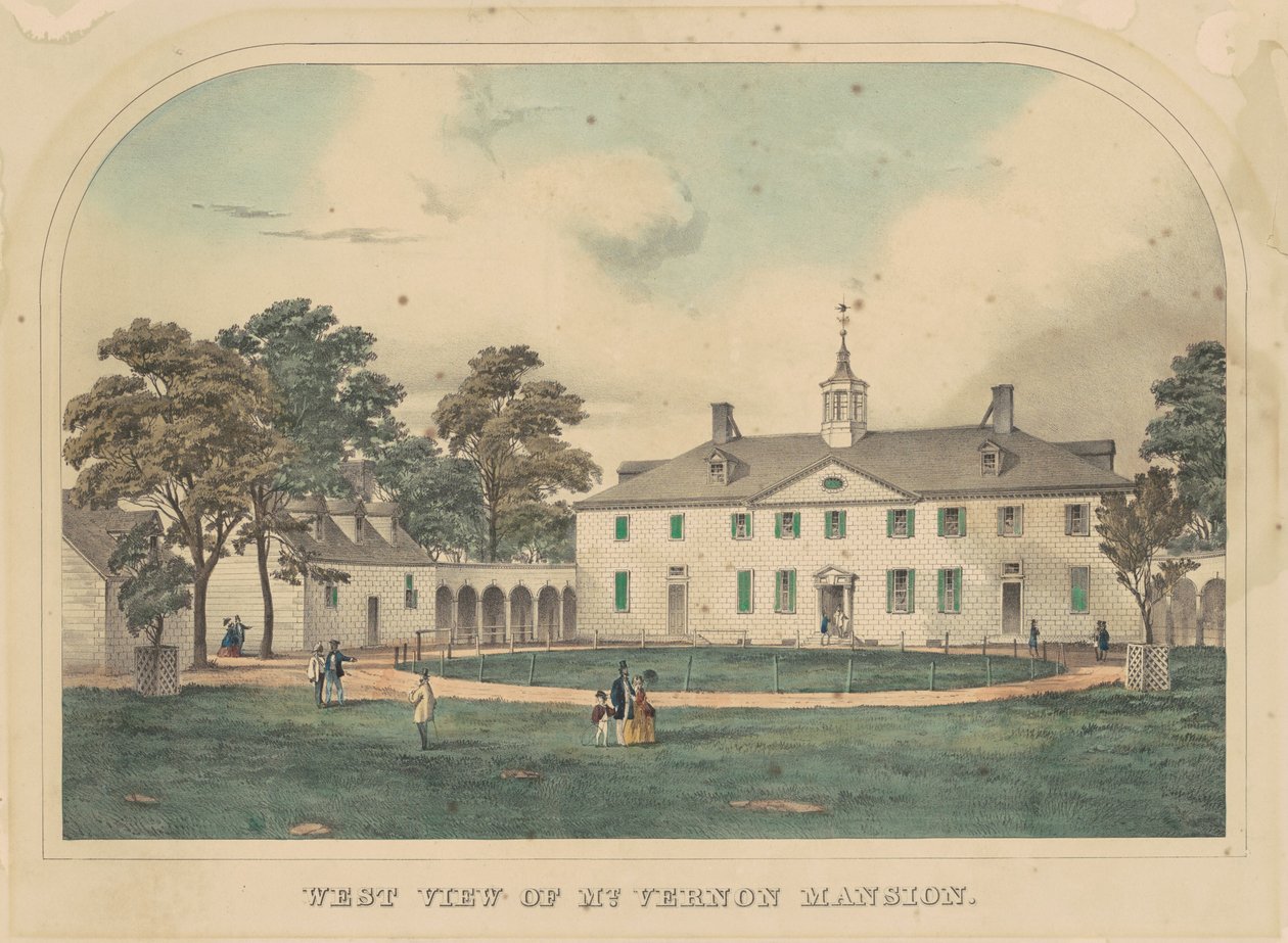 Vestutsikt over Mount Vernon Mansion av American 19th Century