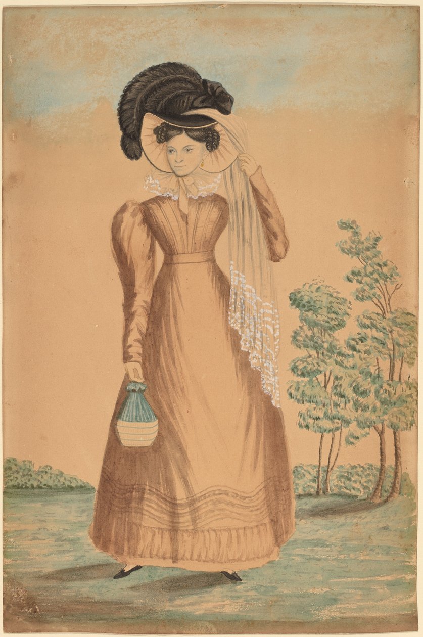 Kvinne med Plumed Hat av American 19th Century
