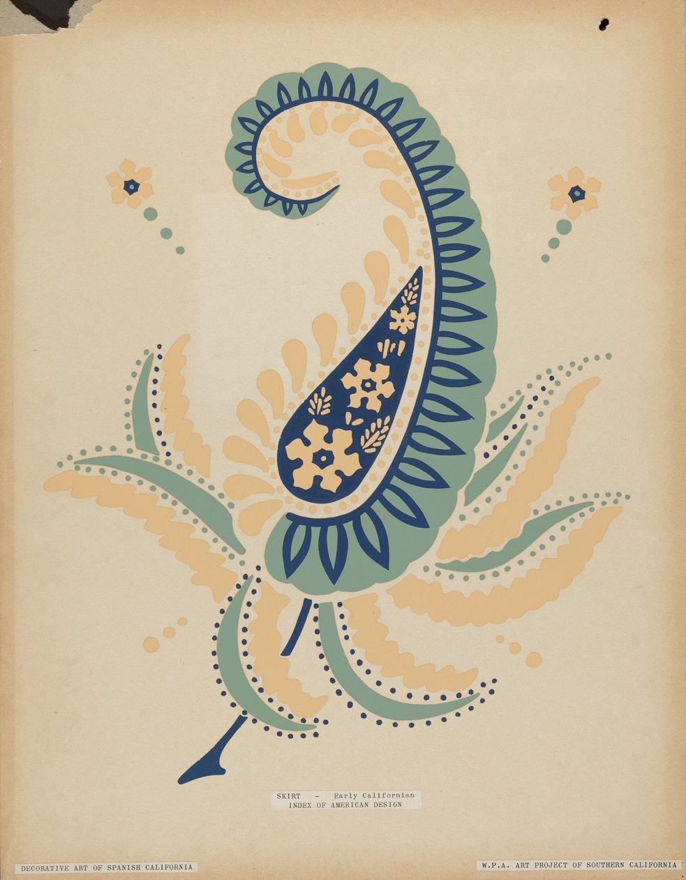 Tidlig kalifornisk skjørt fra porteføljen "Decorative Art of Spanish California" av American 20th Century