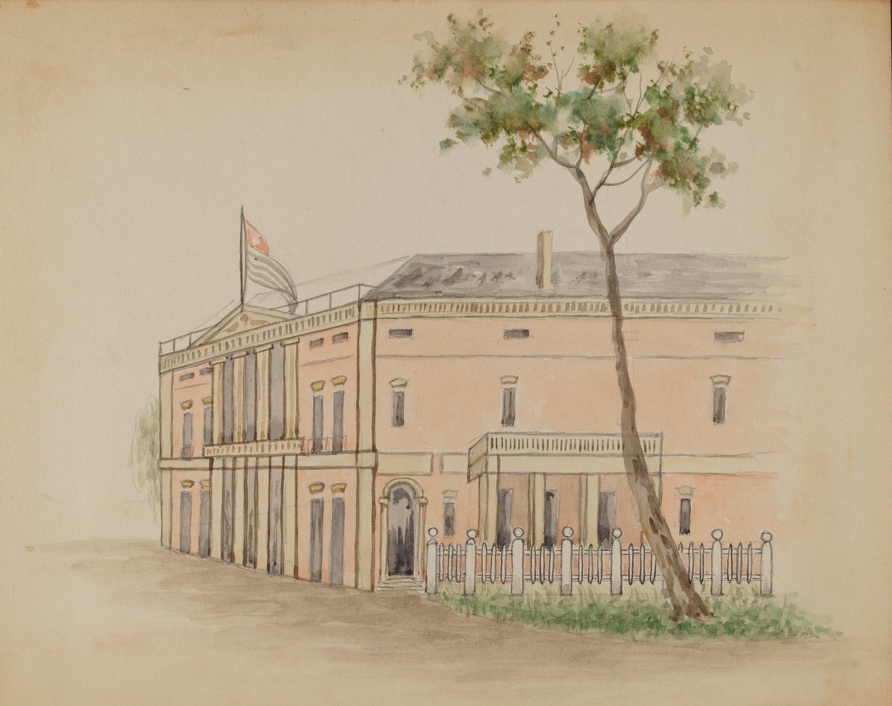 Hus med flagg av American 20th Century